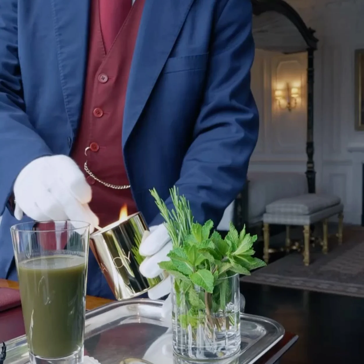 American Bar at The Savoy cocktail being poured tableside from a silver tray