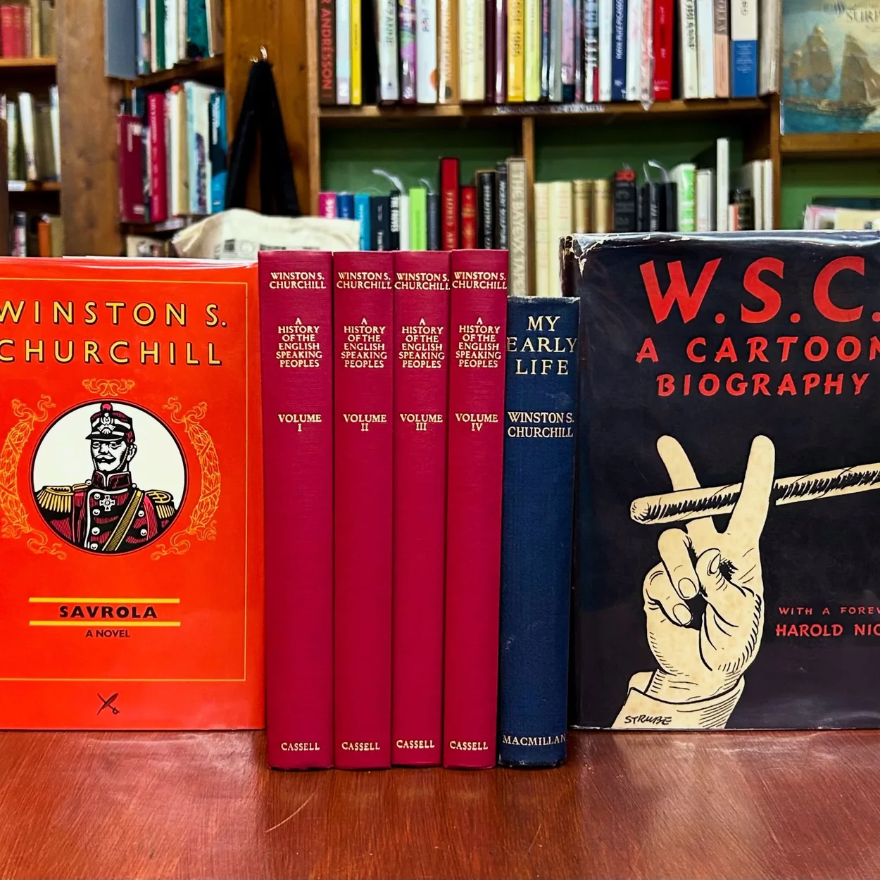 Any Amount of Books Churchill volumes lined up on a shelf