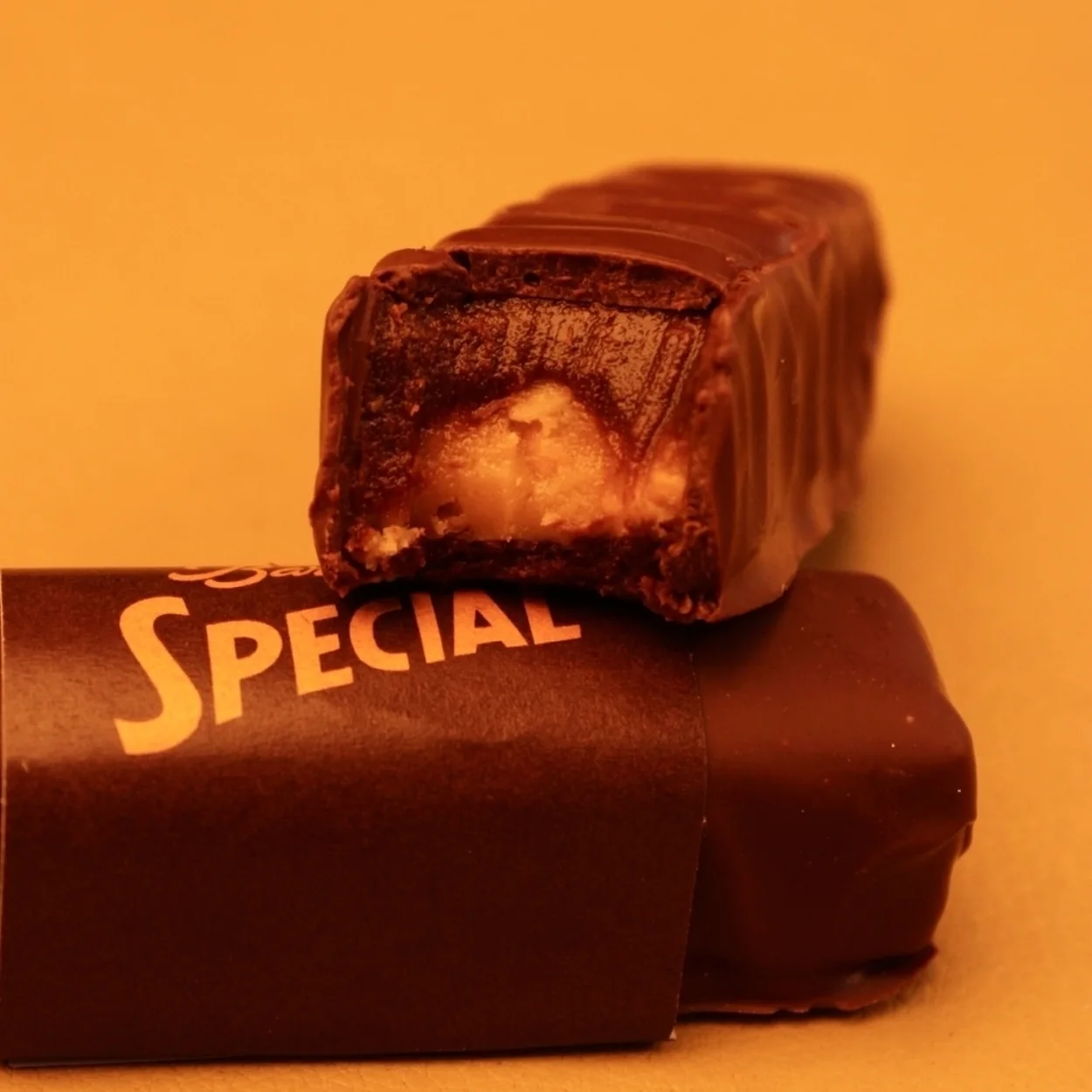 Barnaby chocolate bar cut to show the filling