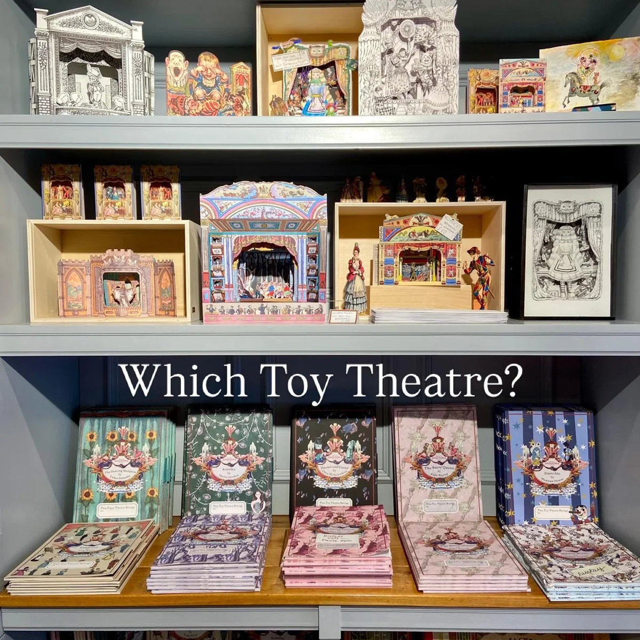 Benjamin Pollock's Toyshop shelves of toy theatres