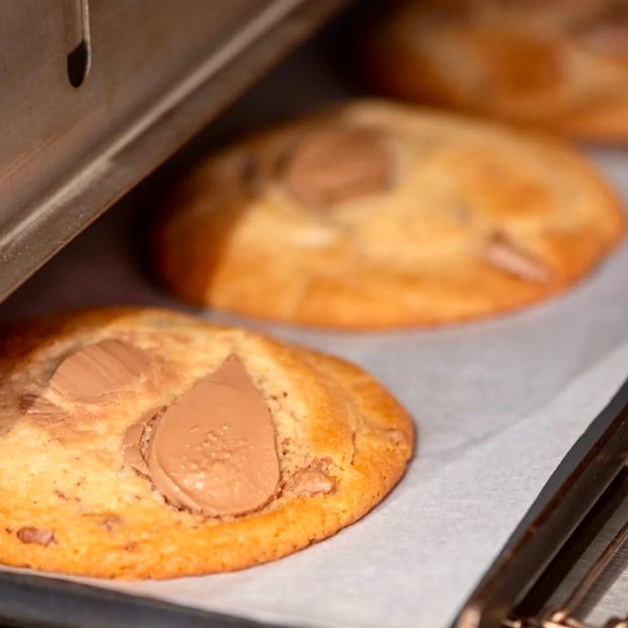 Ben's Cookies chocolate chunk cookies baking in the oven