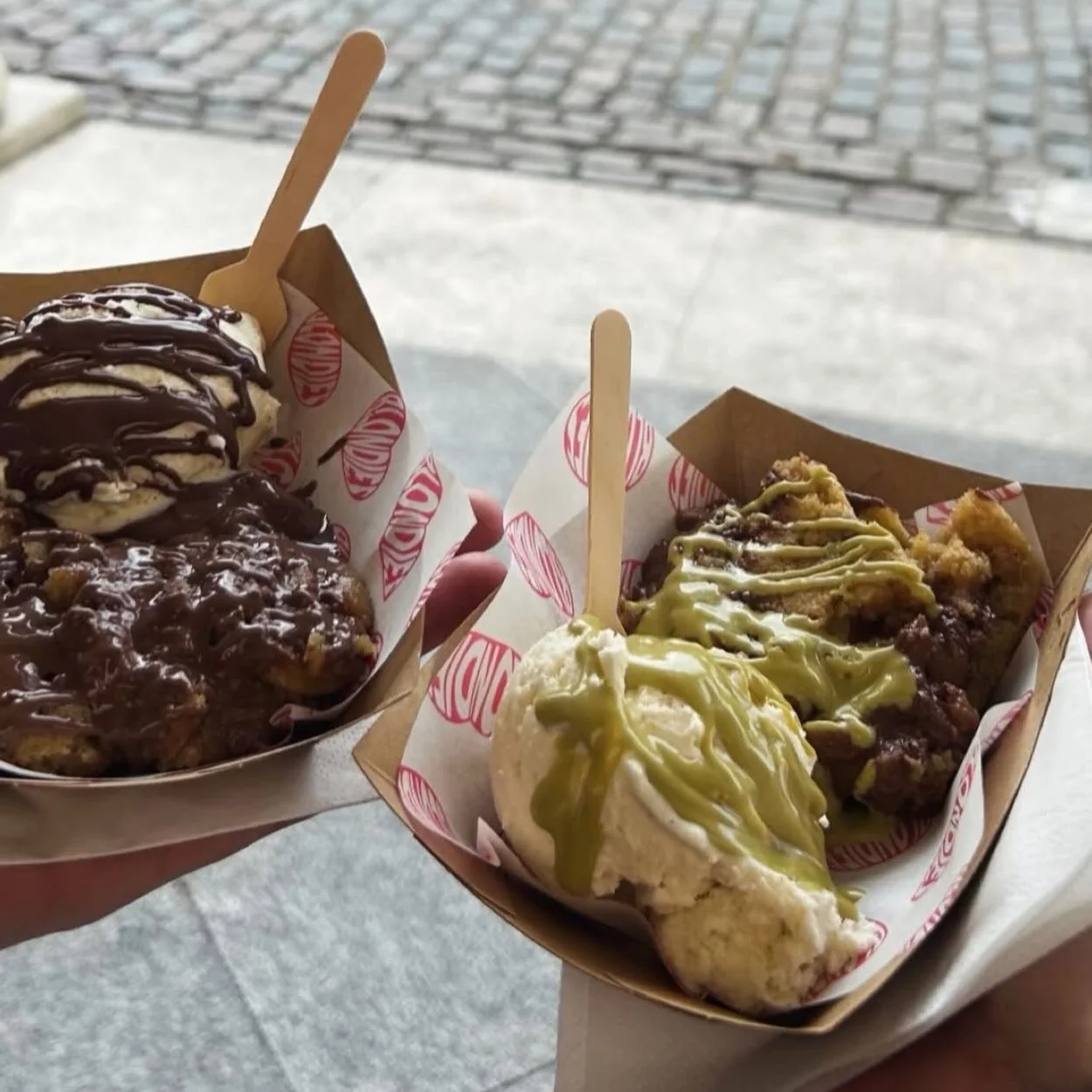 Blondies Kitchen two cookie cups with chocolate and matcha soft serve