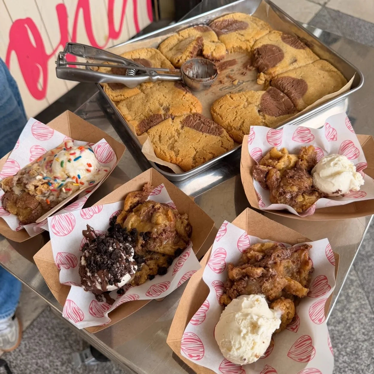 Blondies Kitchen tray of fresh-baked cookies in branded paper