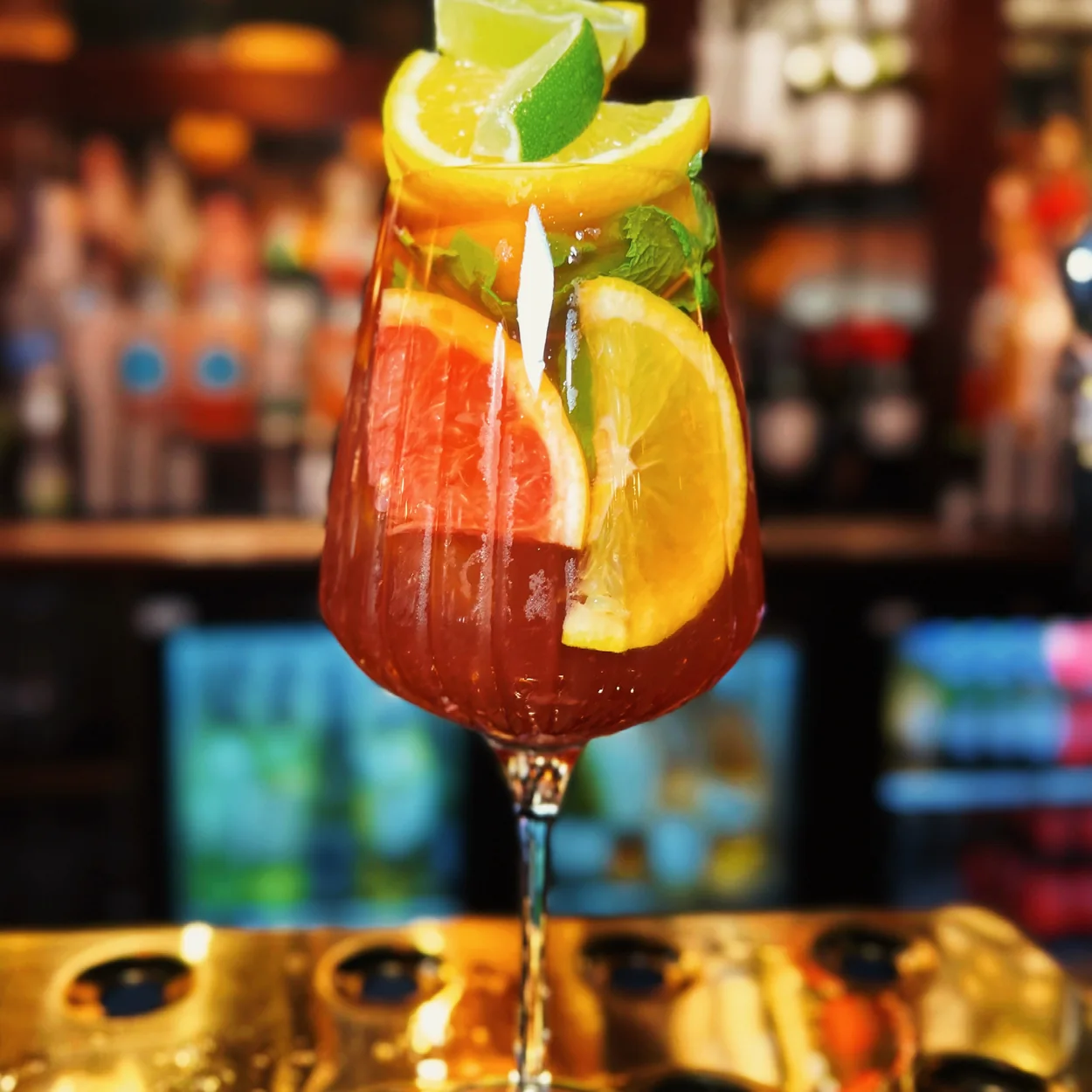 Citrus spritz cocktail on the bar at Bow Street Tavern