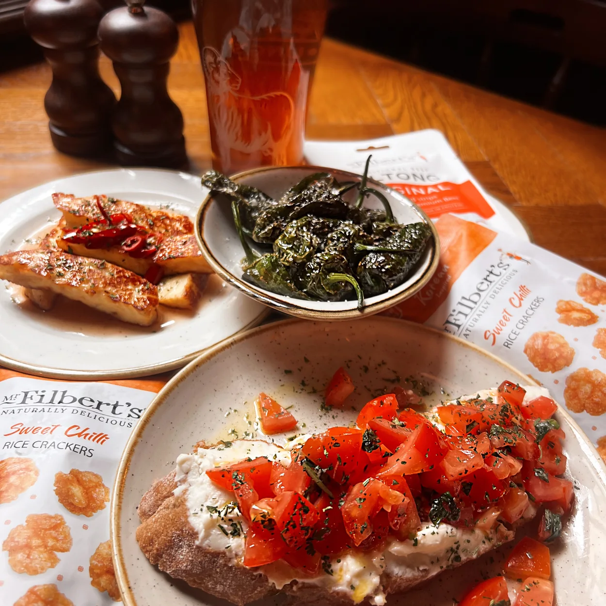 Bruschetta, padron peppers and sharing plates with a pint at Bow Street Tavern