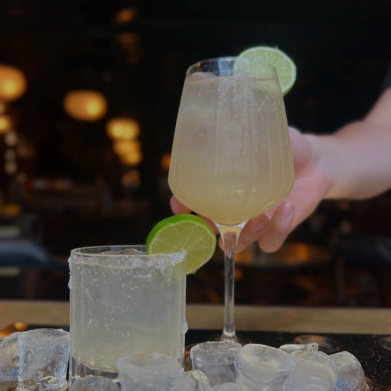 Margarita with lime served over ice at Bow Street Tavern, Bow Street