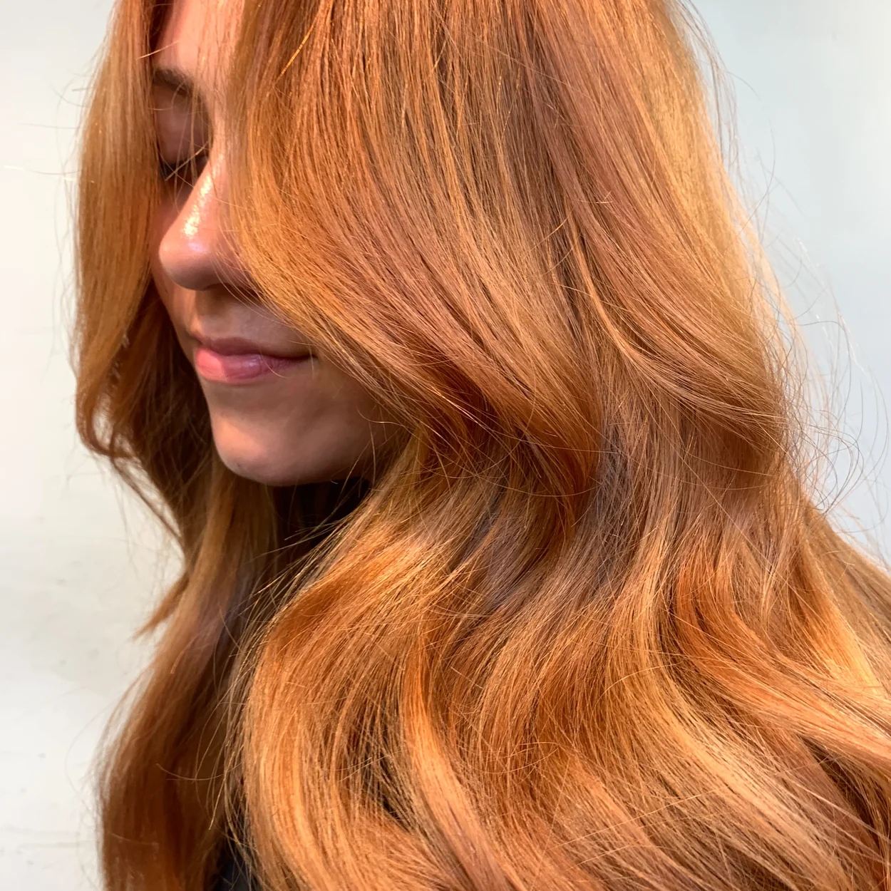 Brooks & Brooks copper hair colour with loose waves