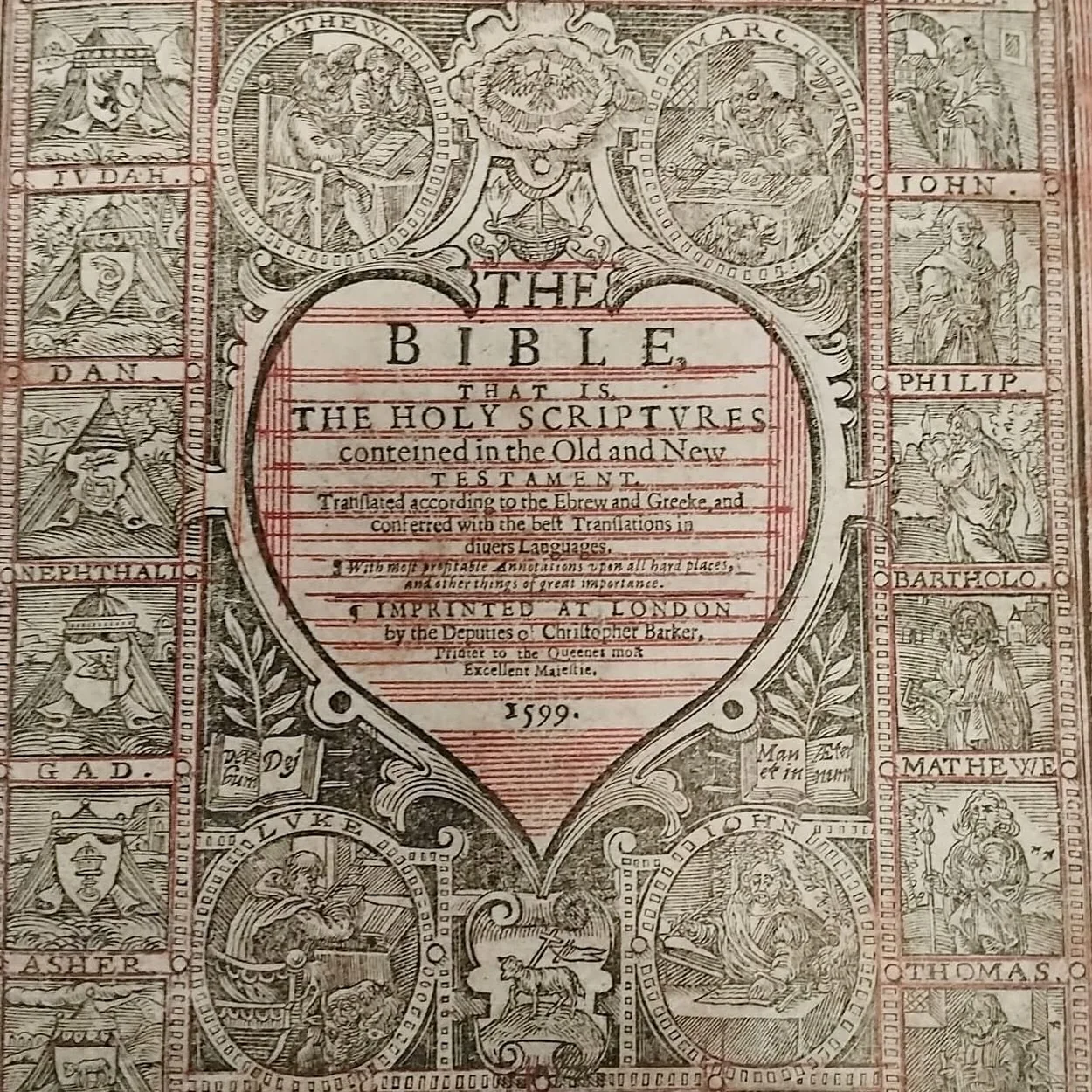 Bryars & Bryars decorated title page of a 1599 Bible