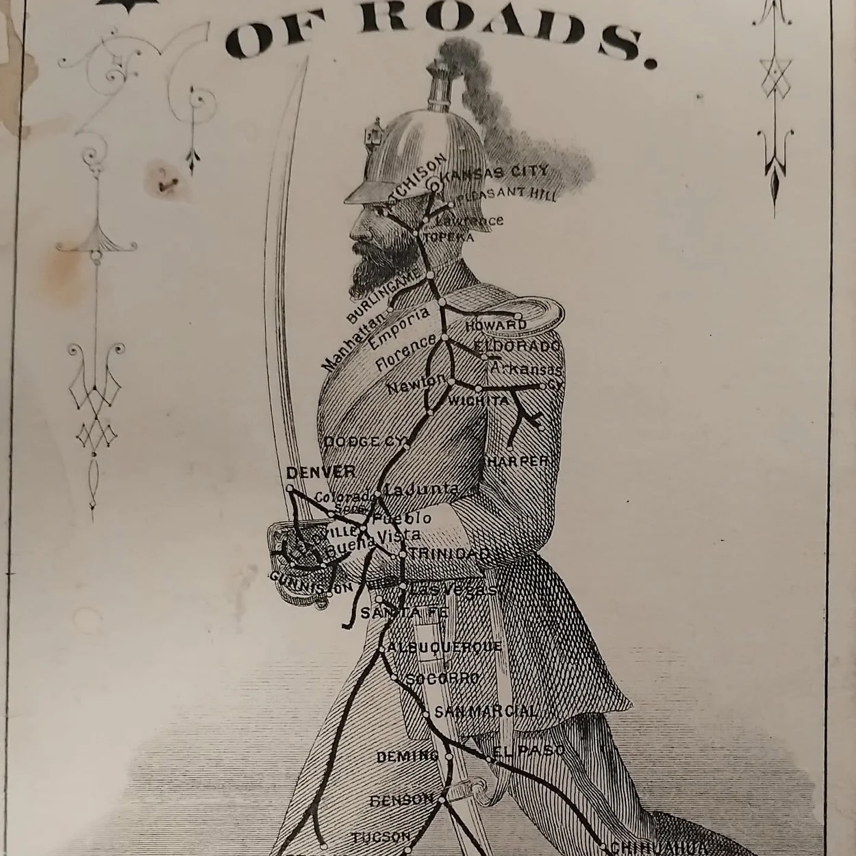 Bryars & Bryars antique satirical map print The New Colossus of Roads
