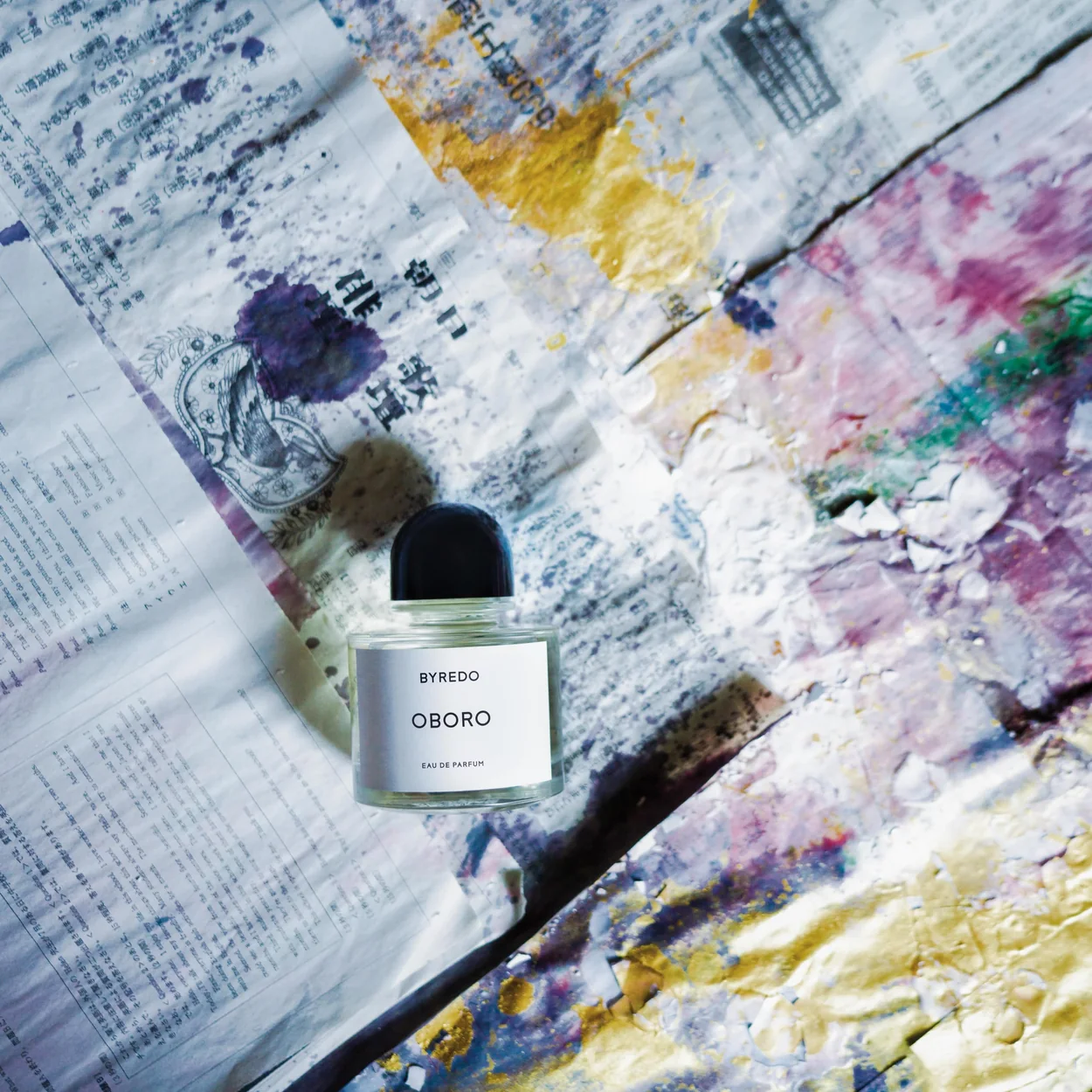 BYREDO Oboro eau de parfum bottle on a painted surface
