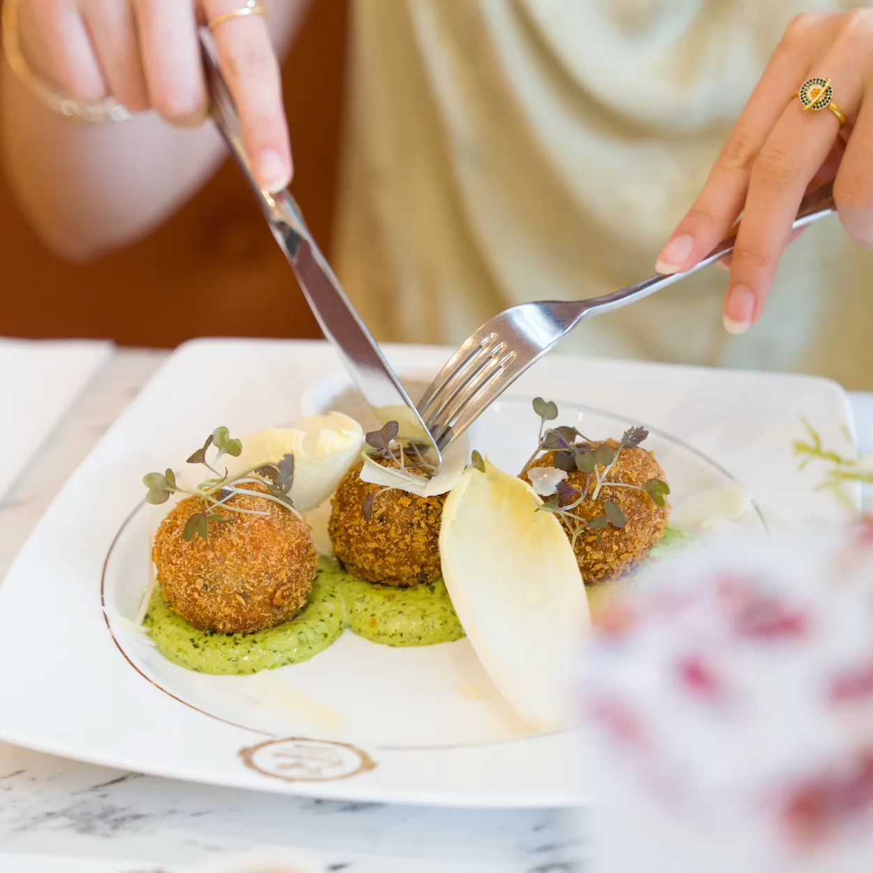 Caffe Concerto plated Italian starter being cut at the table