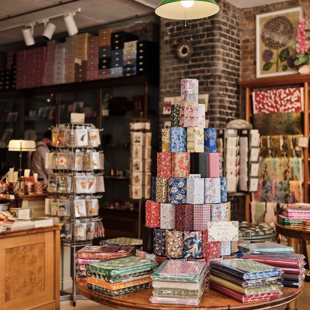 Choosing Keeping interior with stacked stationery boxes and patterned papers