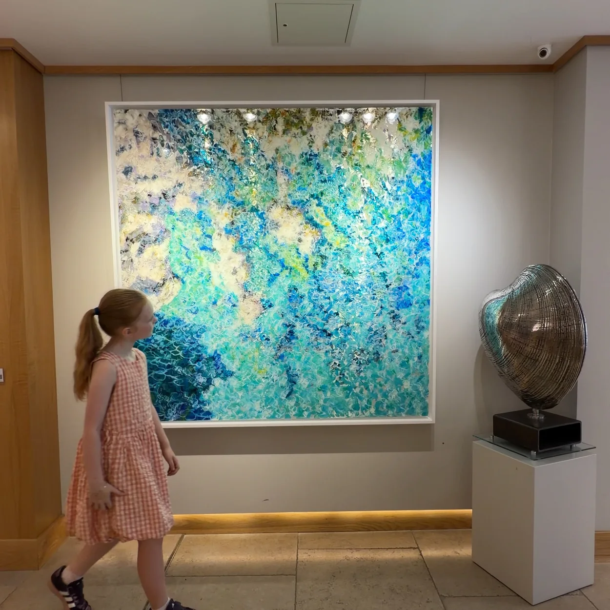 Clarendon Fine Art gallery wall with a large abstract painting and a sculpture on a plinth