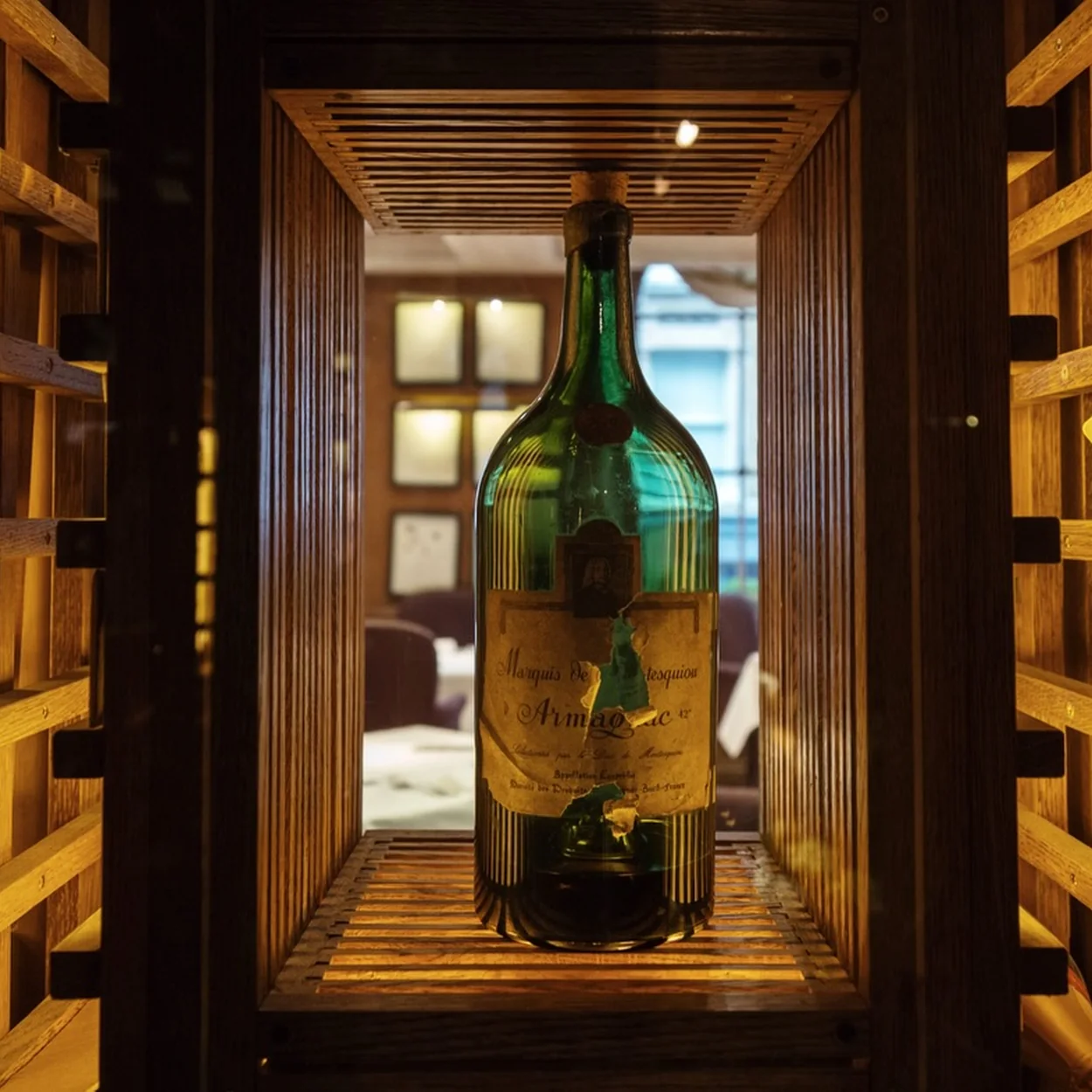 Clos Maggiore large-format wine bottle in the cellar