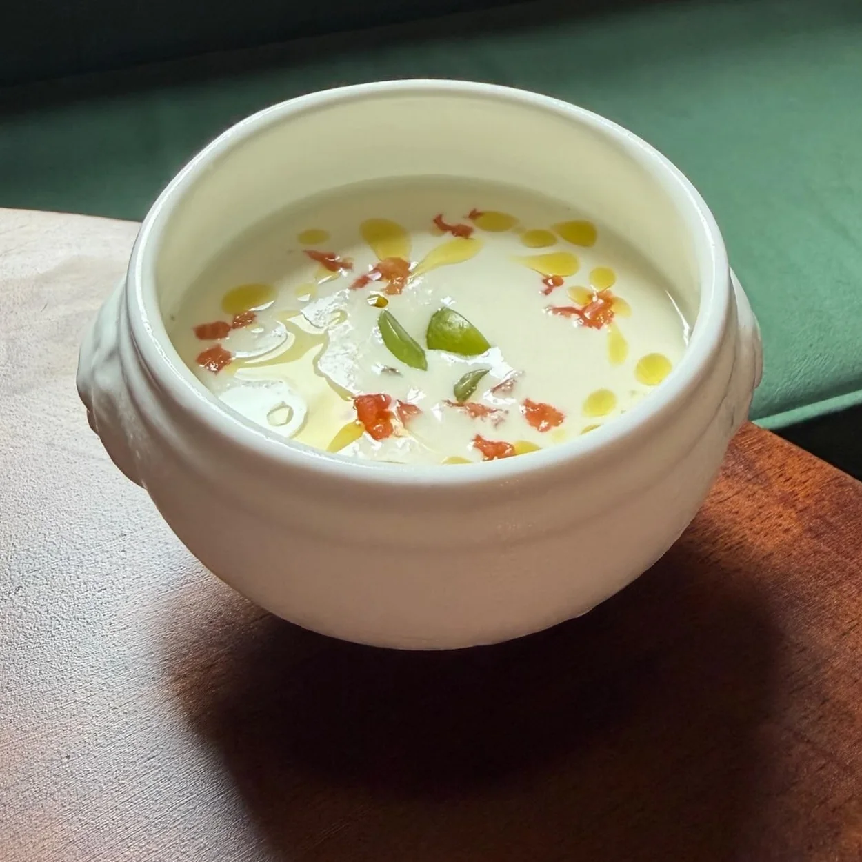 Cora Pearl white gazpacho with green grapes and olive oil