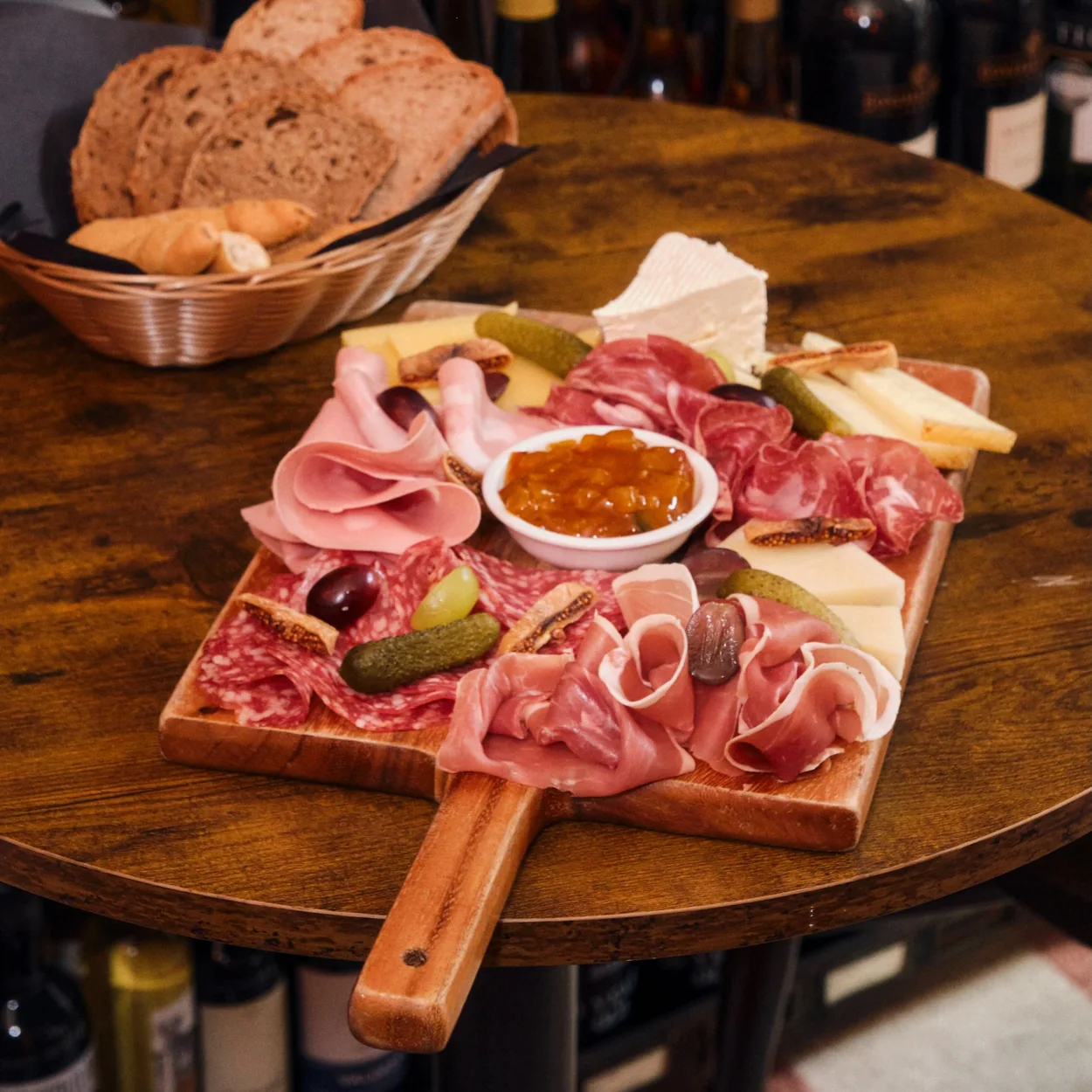 Courtyard Wine Cellars charcuterie and cheese board with bread