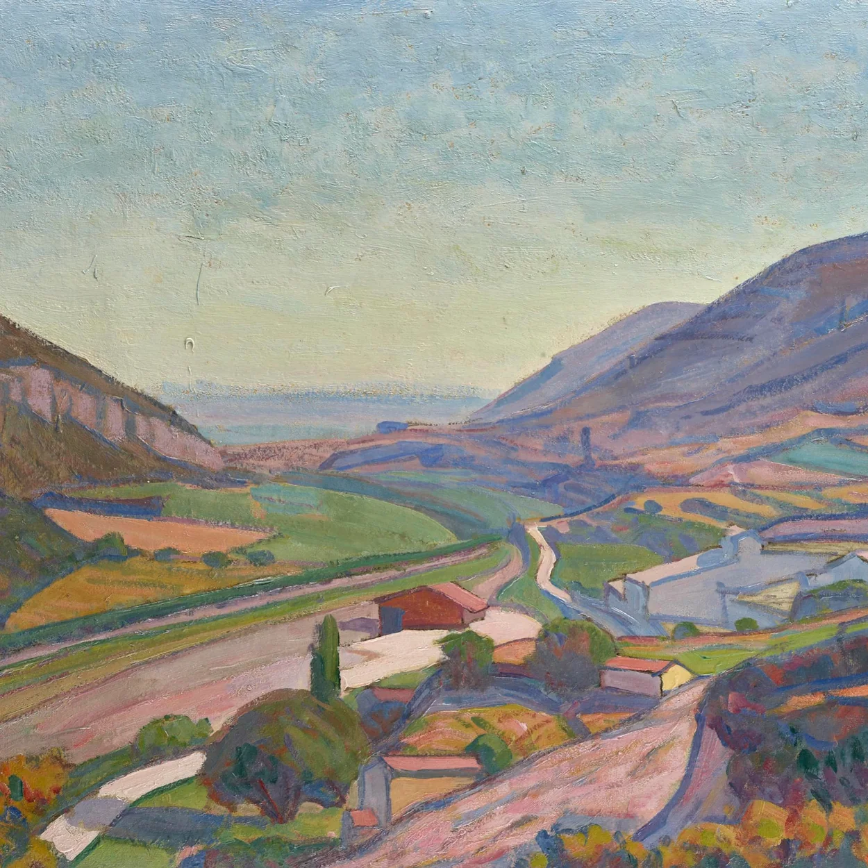 Darnley Fine Art Post-Impressionist landscape painting of a river valley