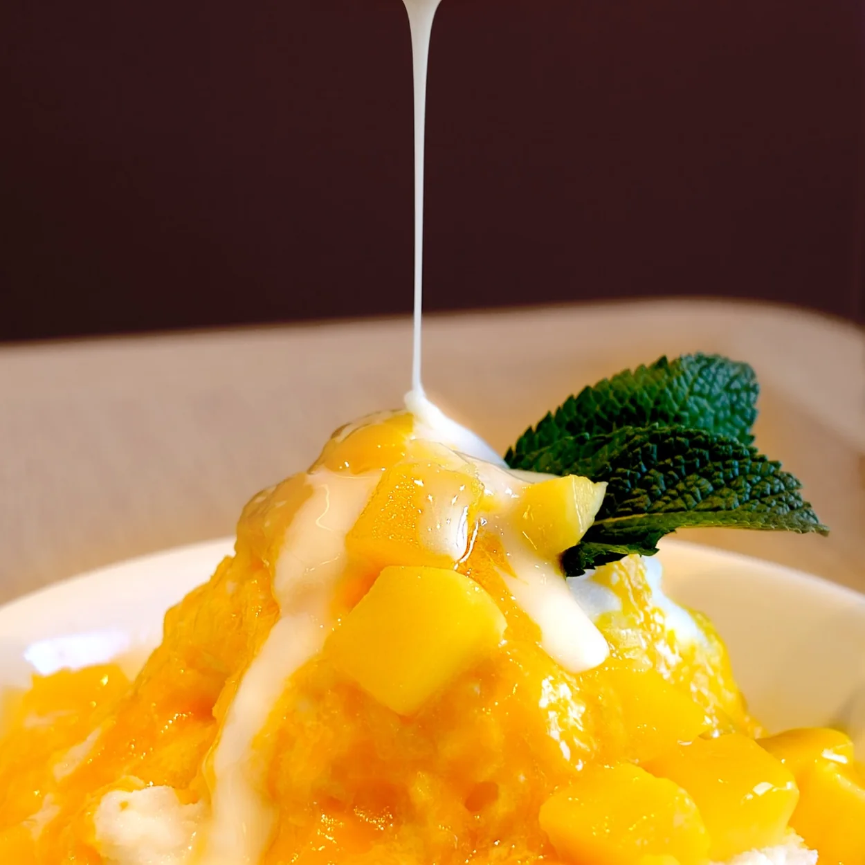 Din Tai Fung mango shaved ice dessert with condensed milk