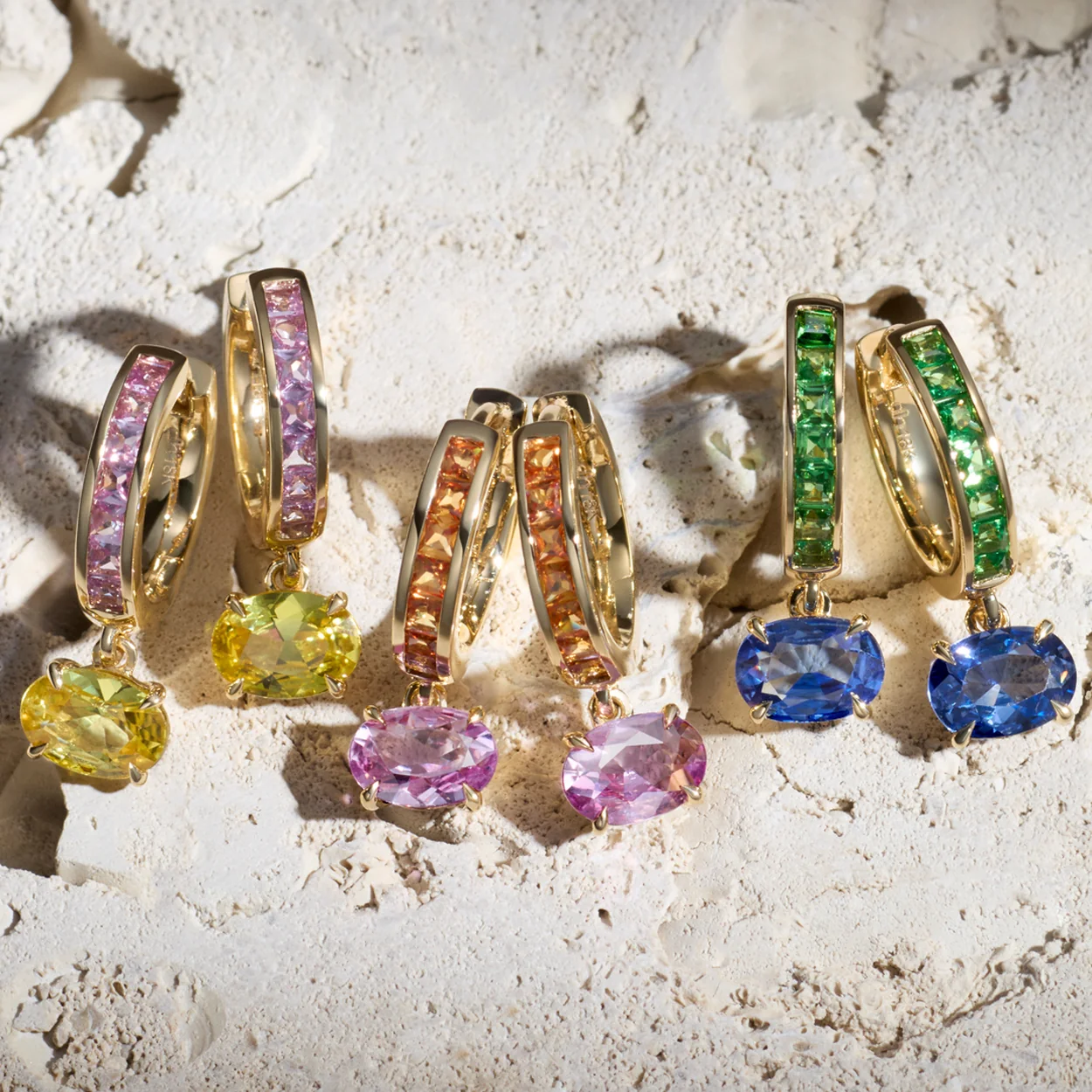 Dinny Hall gold huggie earrings with coloured gemstones