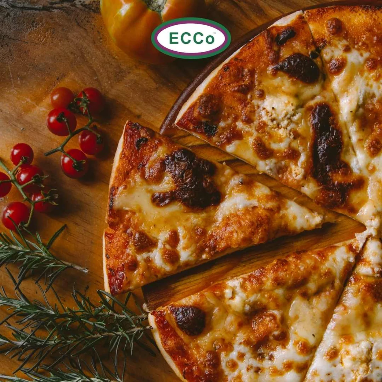 Ecco Pizza sliced margherita with cherry tomatoes