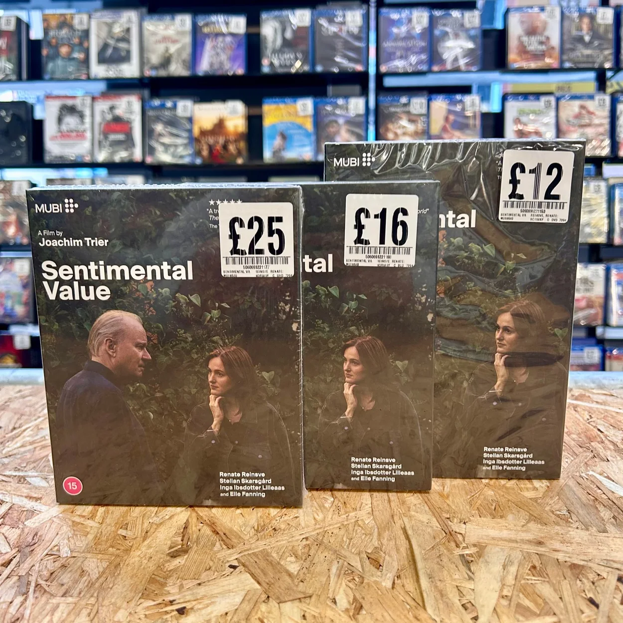 Fopp Covent Garden Blu-ray editions of Sentimental Value in front of the film racks