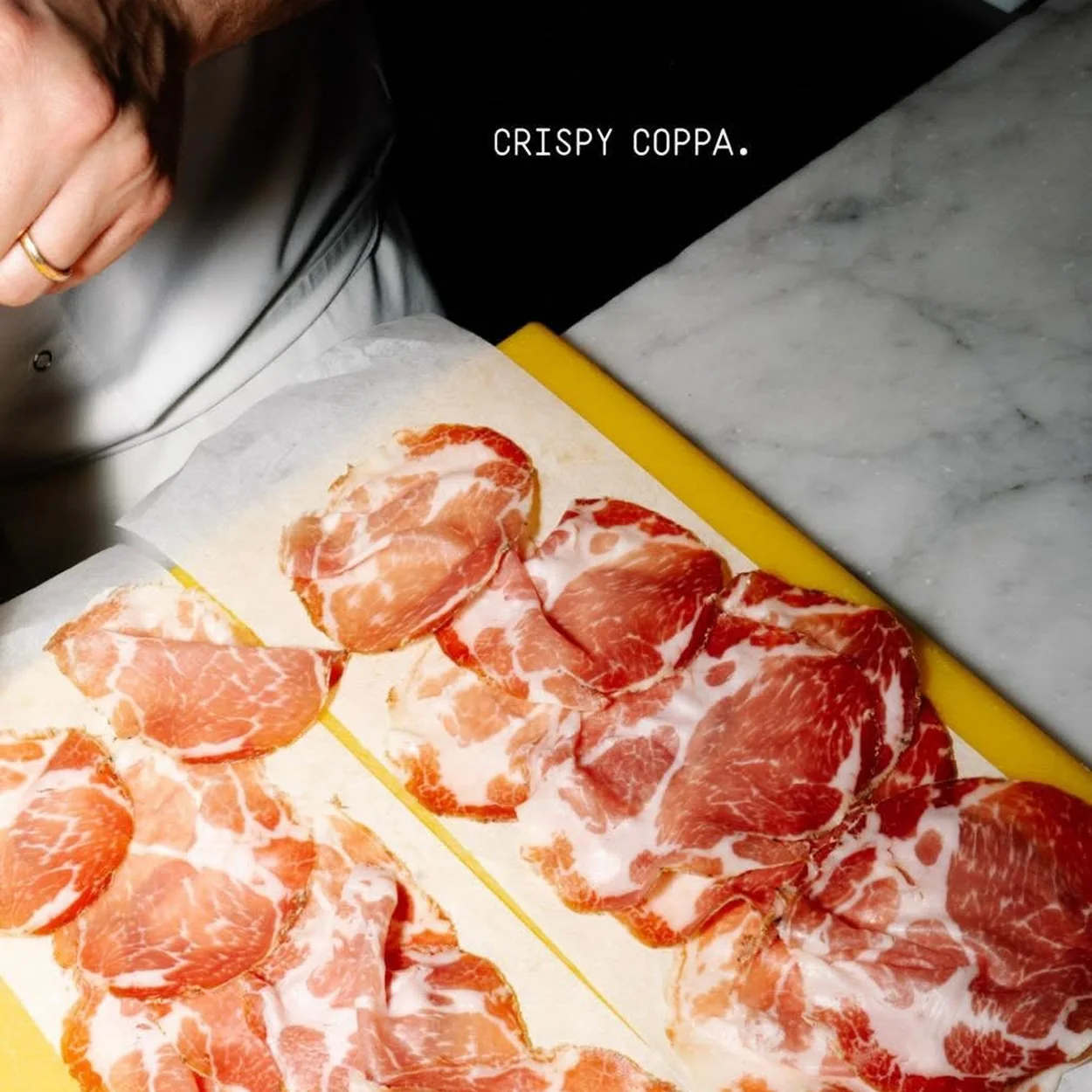 Franco Manca Covent Garden sliced coppa on the board