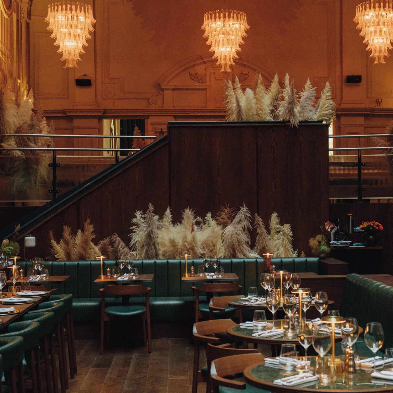Gaucho Covent Garden mezzanine dining room under glass chandeliers
