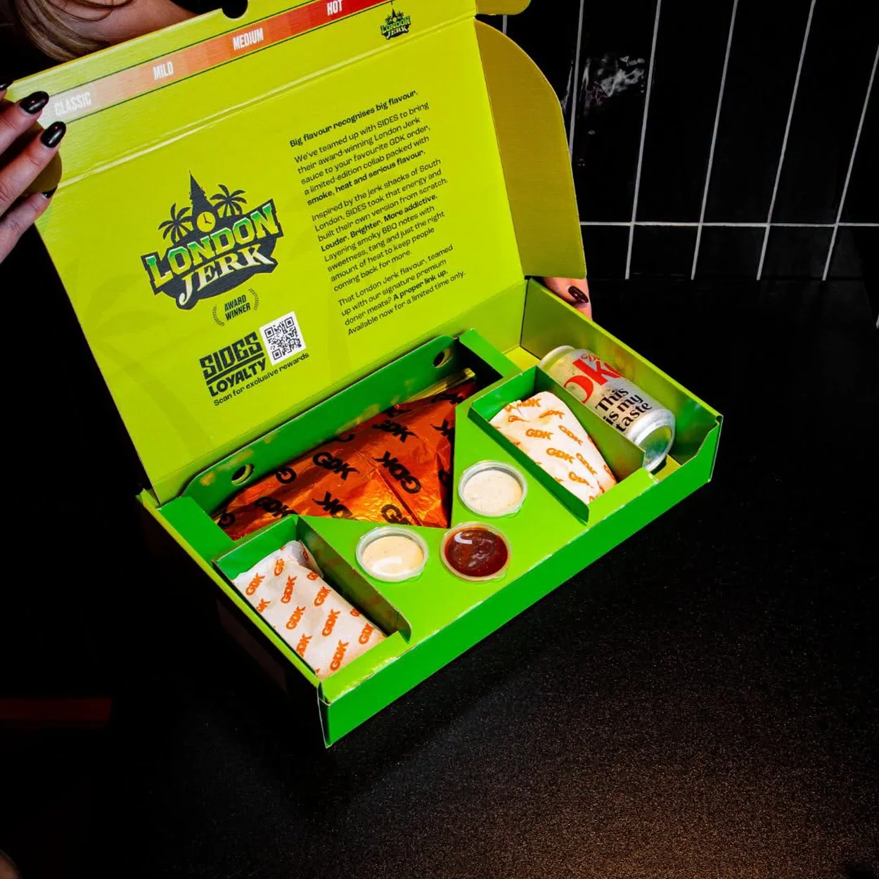 German Doner Kebab Boss Box opened with kebab and sides
