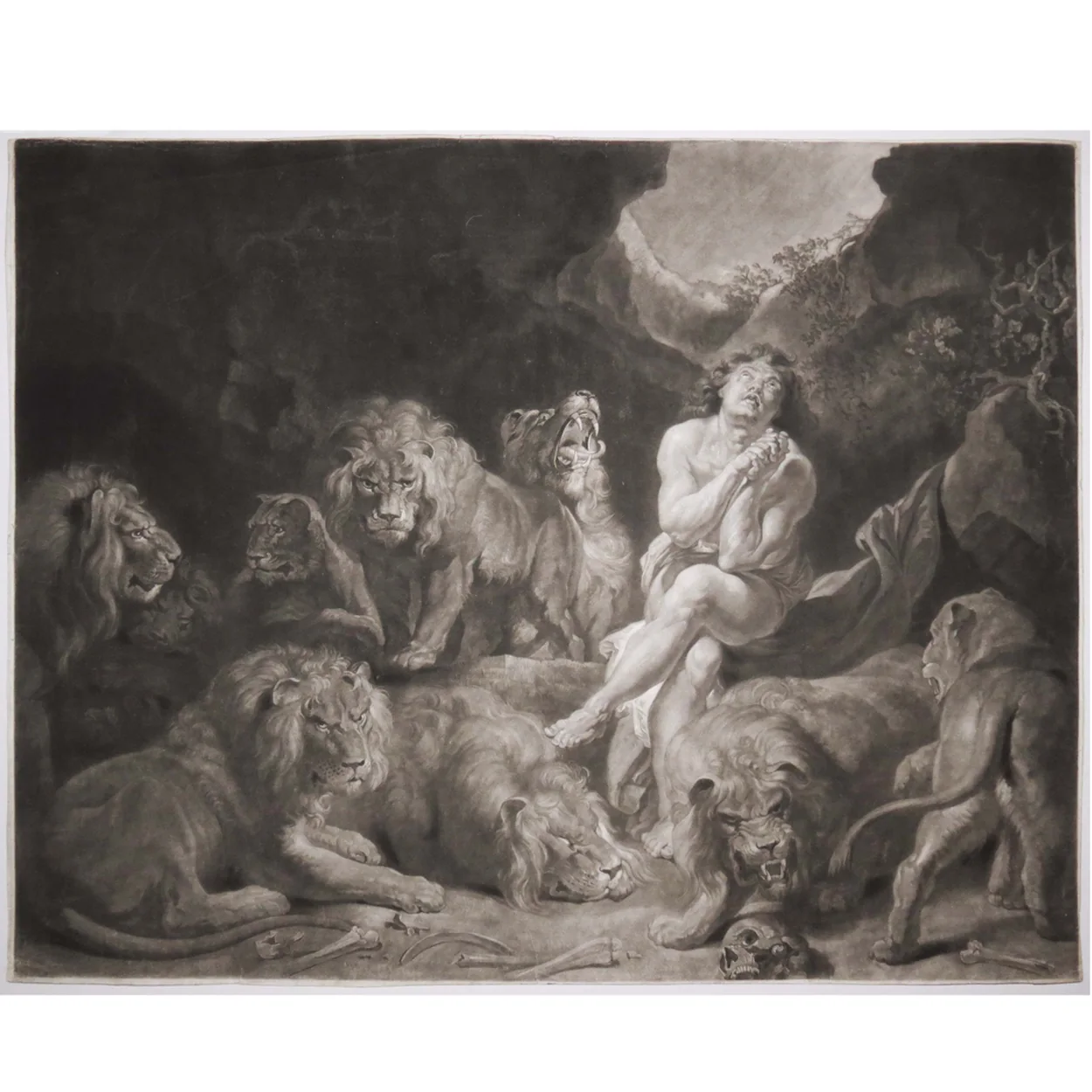 Grosvenor Prints antique mezzotint of Daniel in the lions den