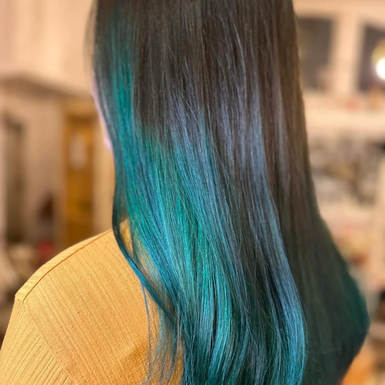 Hair by Fairy teal ombre on long straight hair