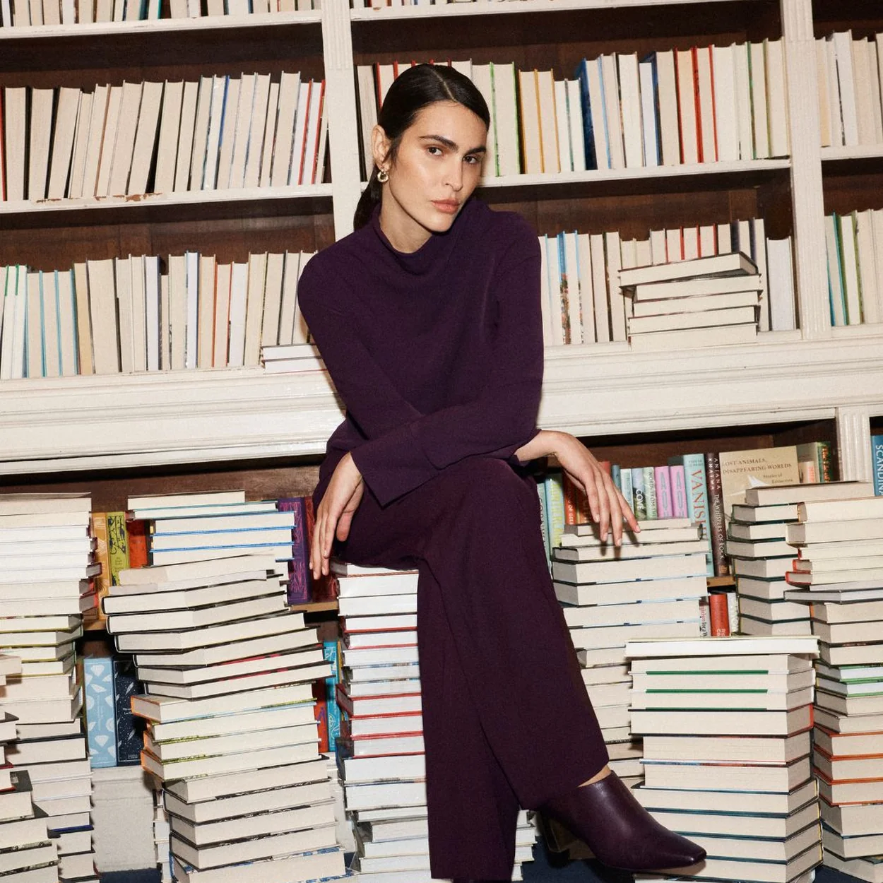 Hobbs aubergine roll-neck knit dress with ankle boots
