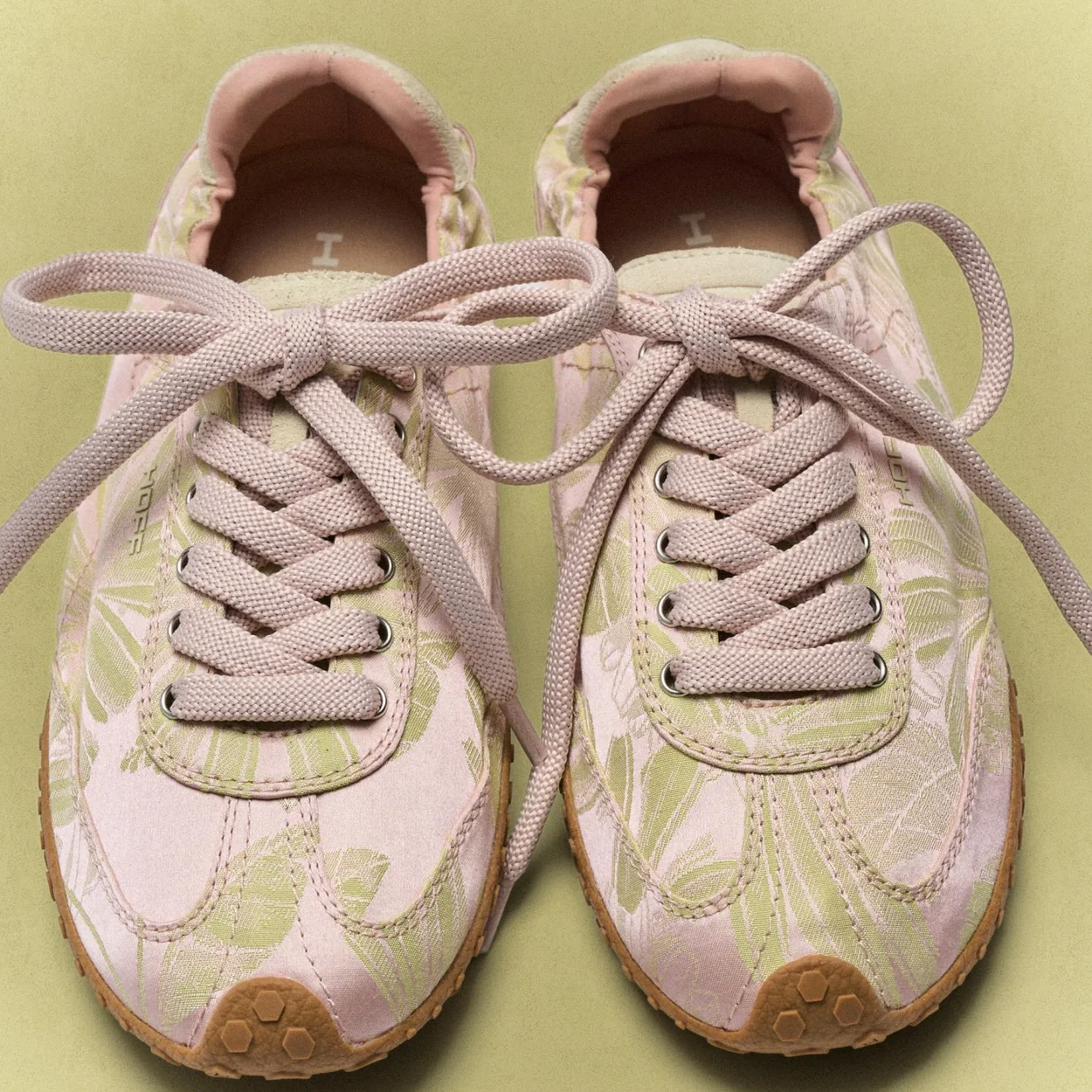 Hoff pale pink patterned trainers with ribbon laces