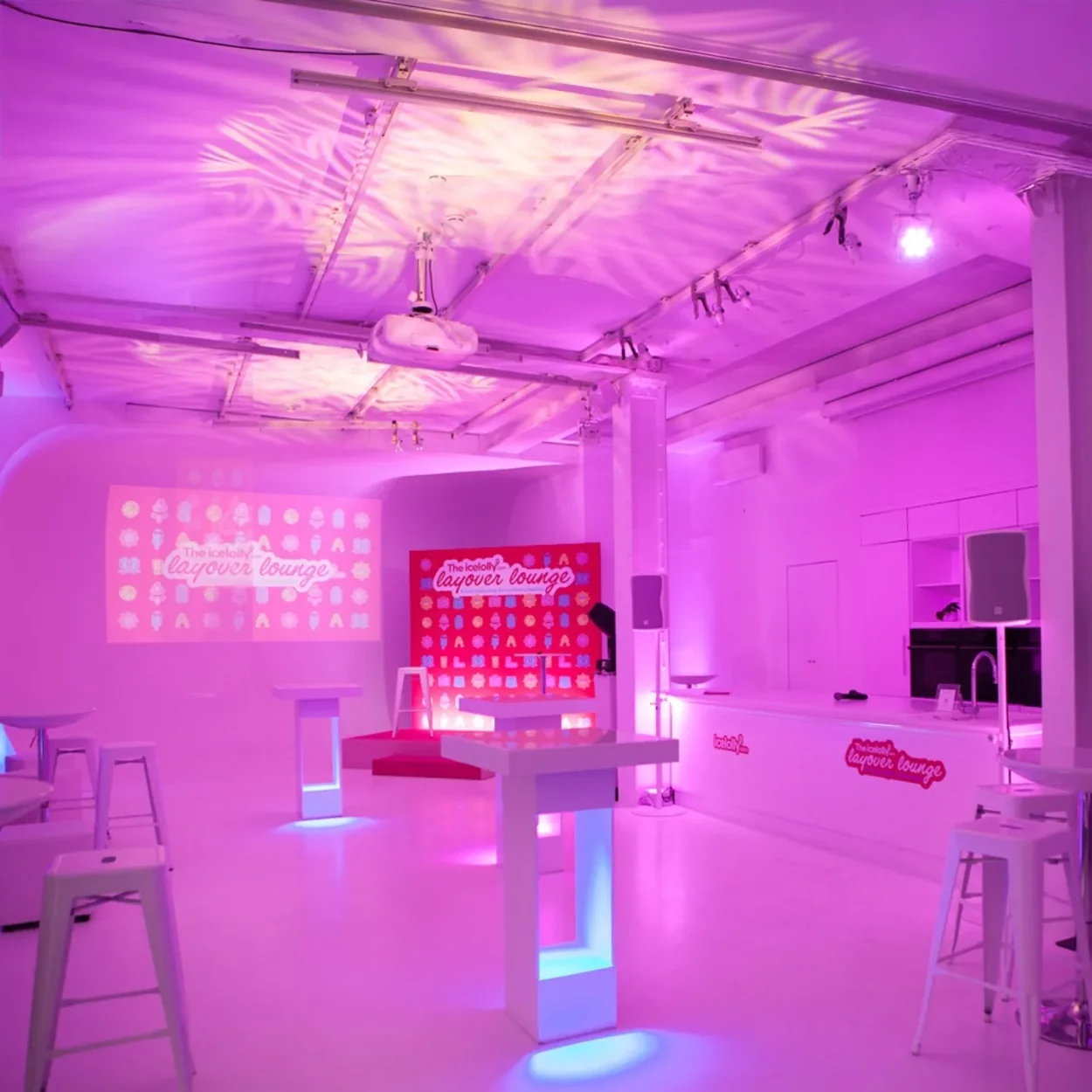 Icetank blank-canvas space lit in pink for a product launch