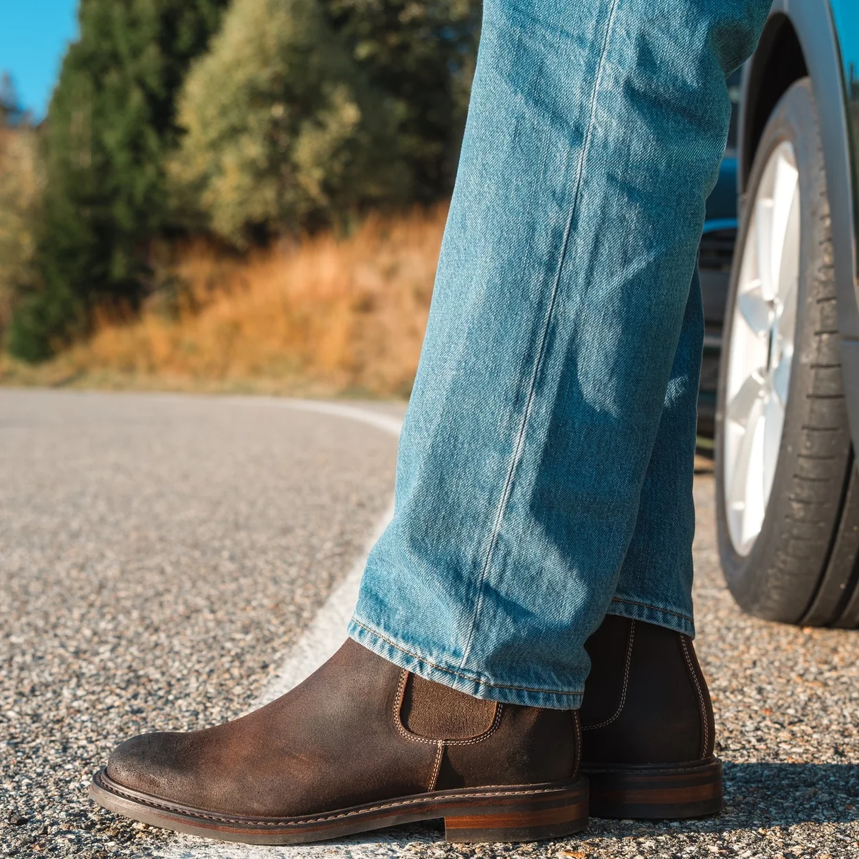 Joseph Cheaney brown leather Chelsea boots with jeans