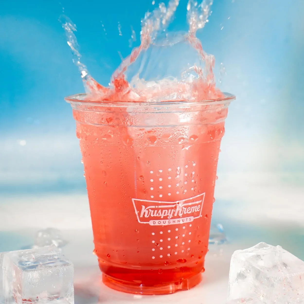 Krispy Kreme iced fruit drink in a branded cup