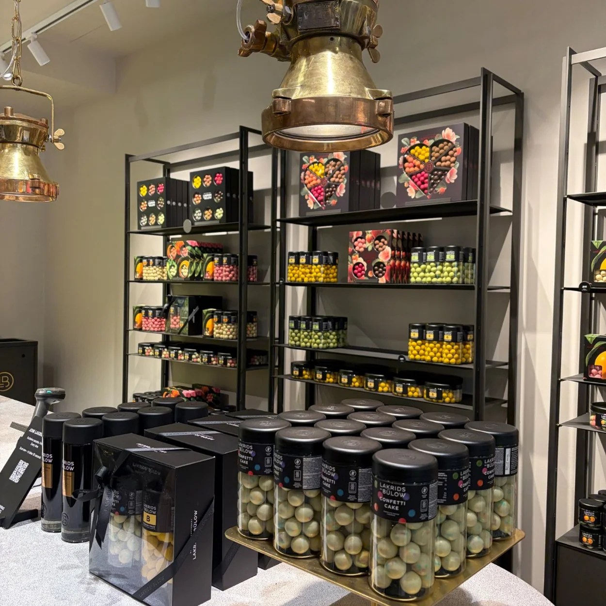 Lakrids by Bülow liquorice jars and gift boxes on shop shelves