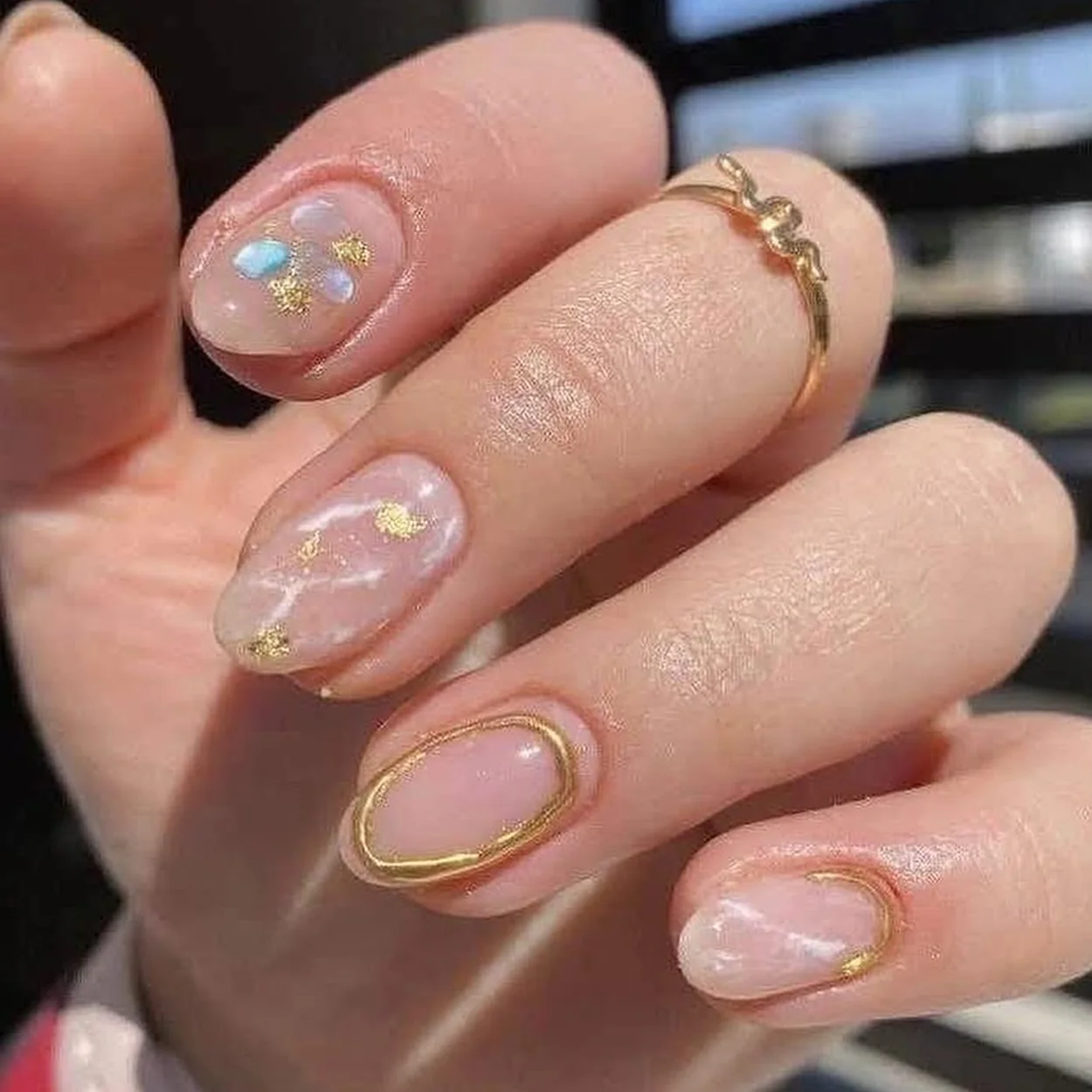 Lalux Nails chrome and gold accent manicure on natural nails