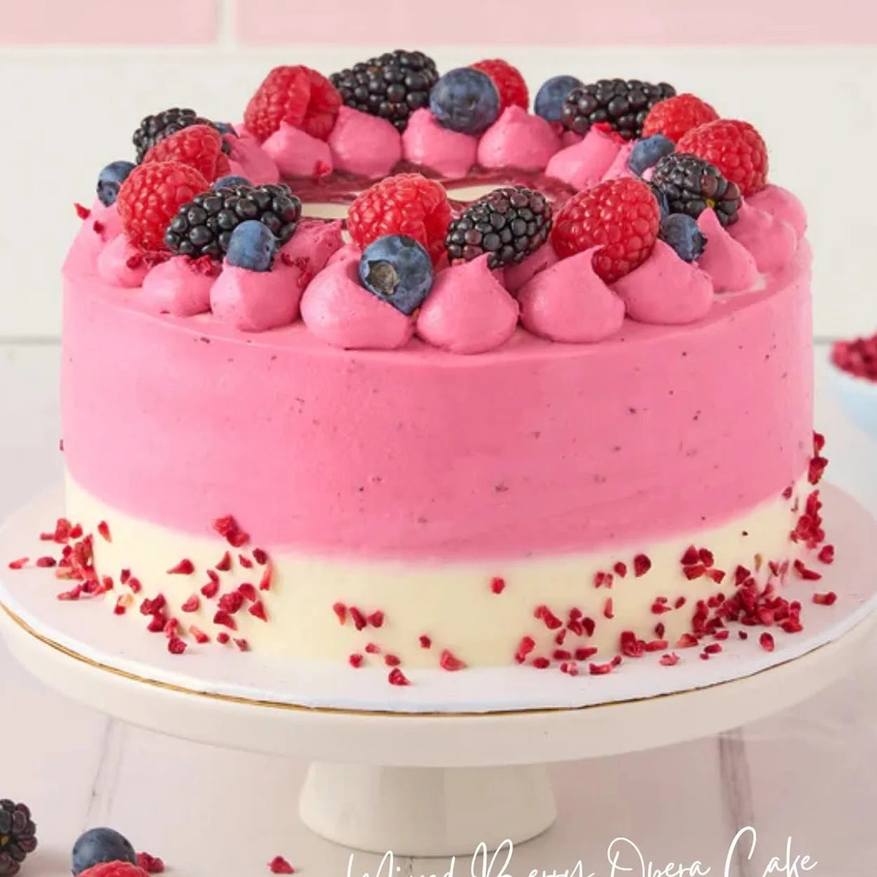 Lola's Cupcakes mixed berry opera cake with pink icing