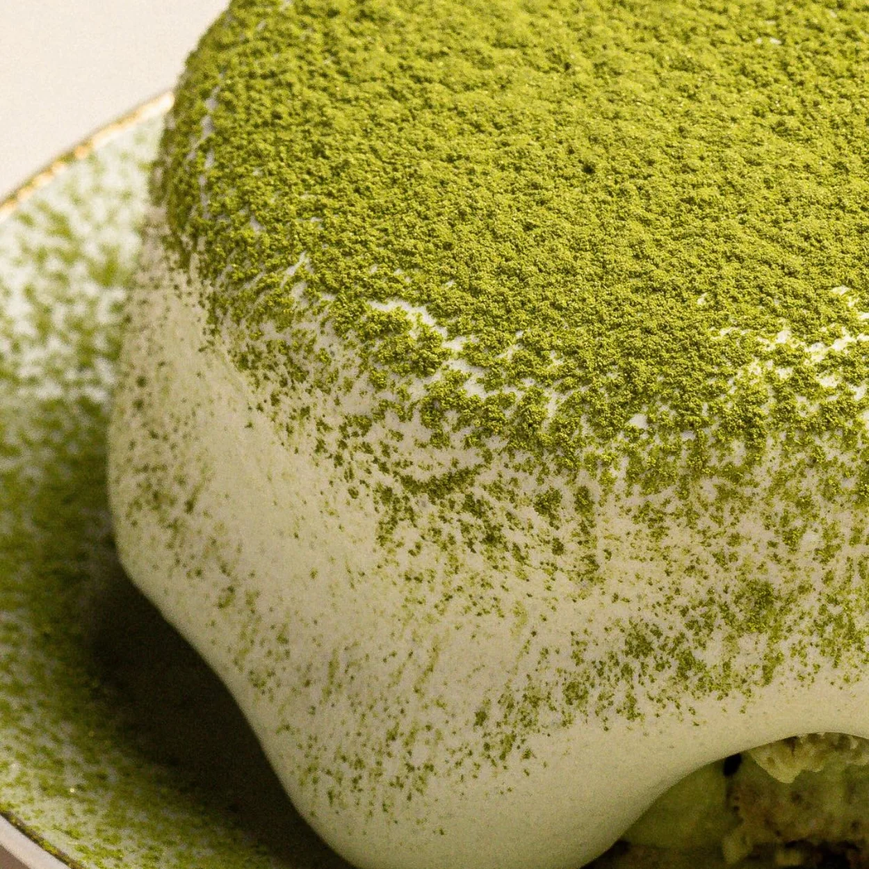Matchamisu matcha tiramisu dusted with green tea powder