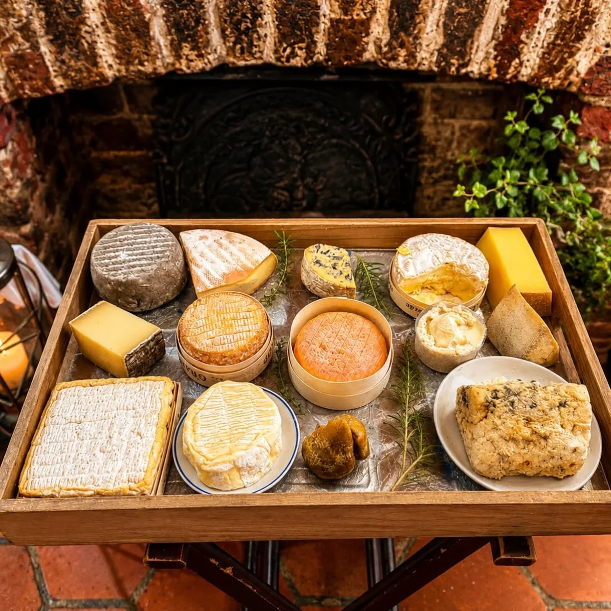Mon Plaisir French cheese trolley by the fireplace