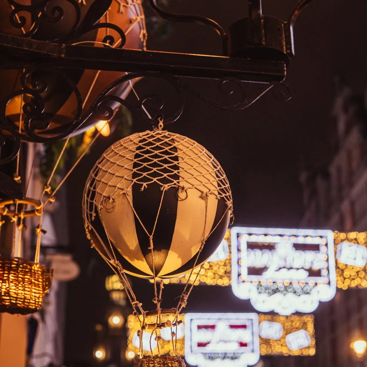 Mr Fogg's Tavern hot-air balloon lamps above the entrance