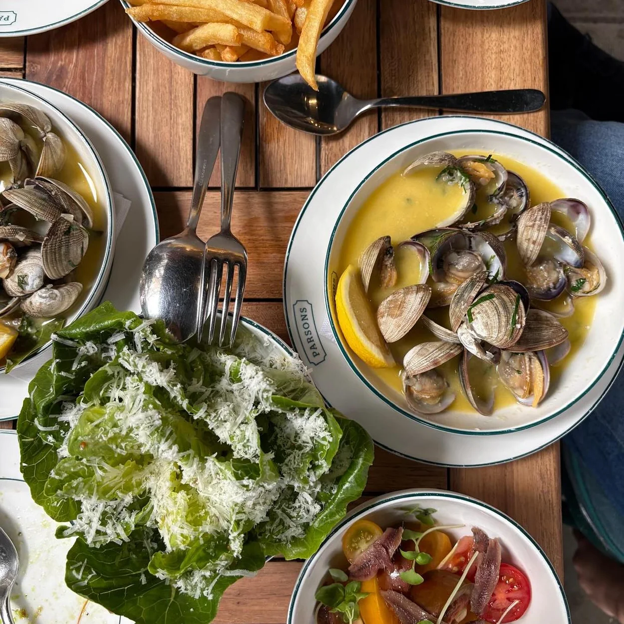 Parsons spread of clams, chips and salad