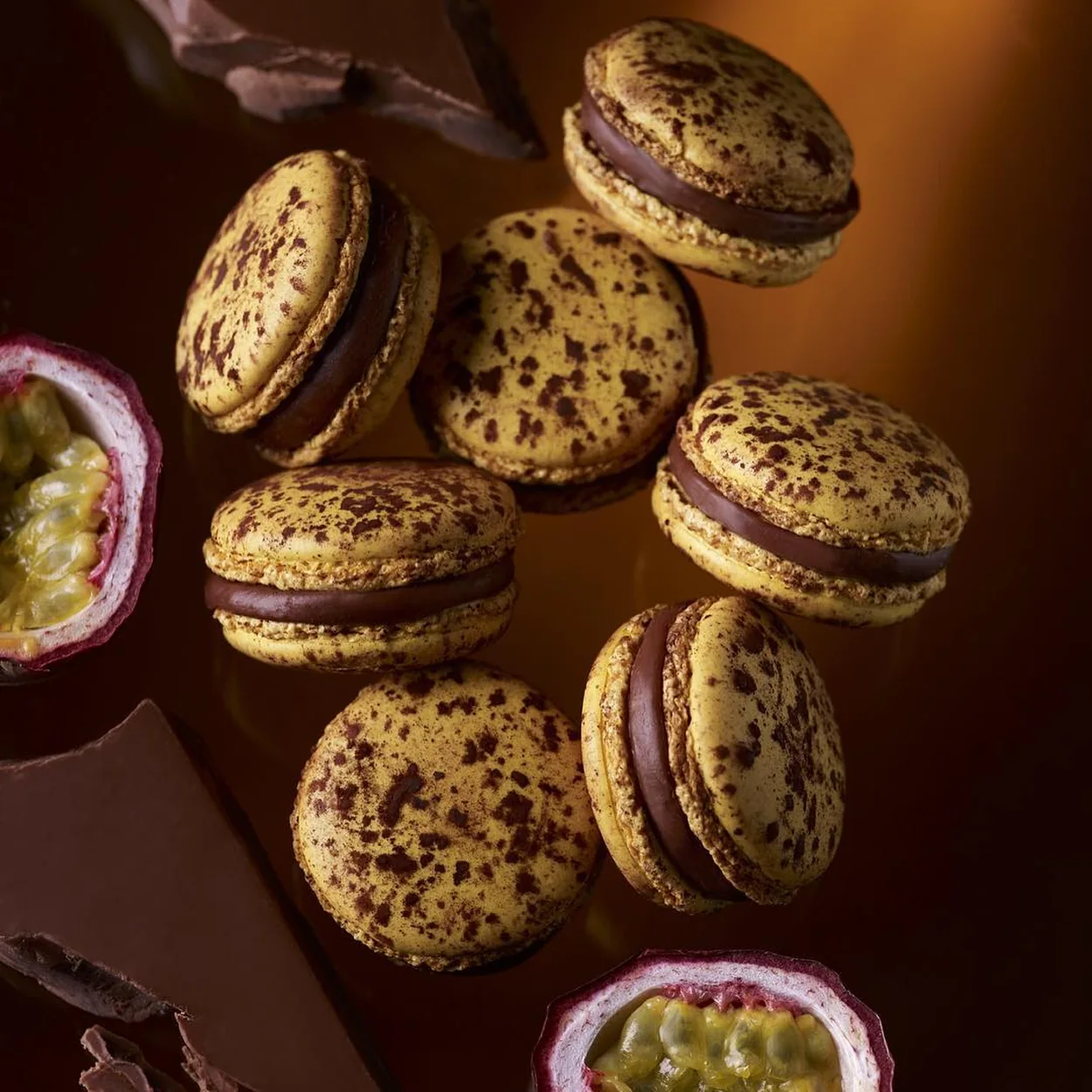 Pierre Hermé passion fruit and chocolate macarons