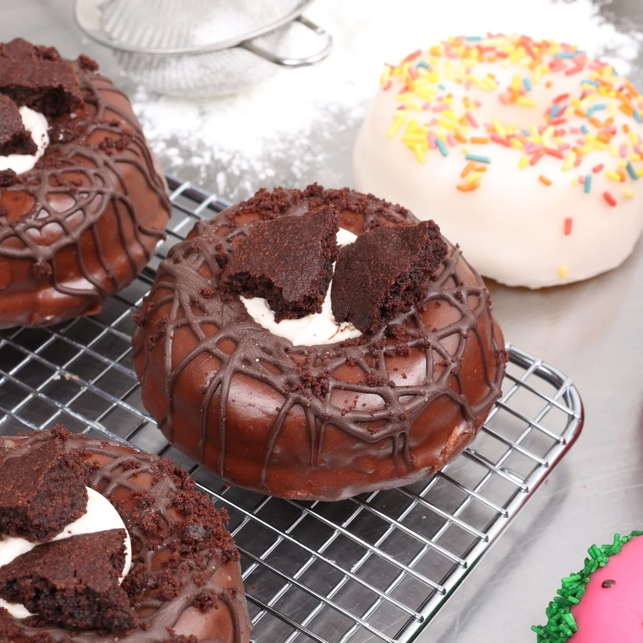 Rodeo Doughnuts chocolate glazed doughnuts with cream filling