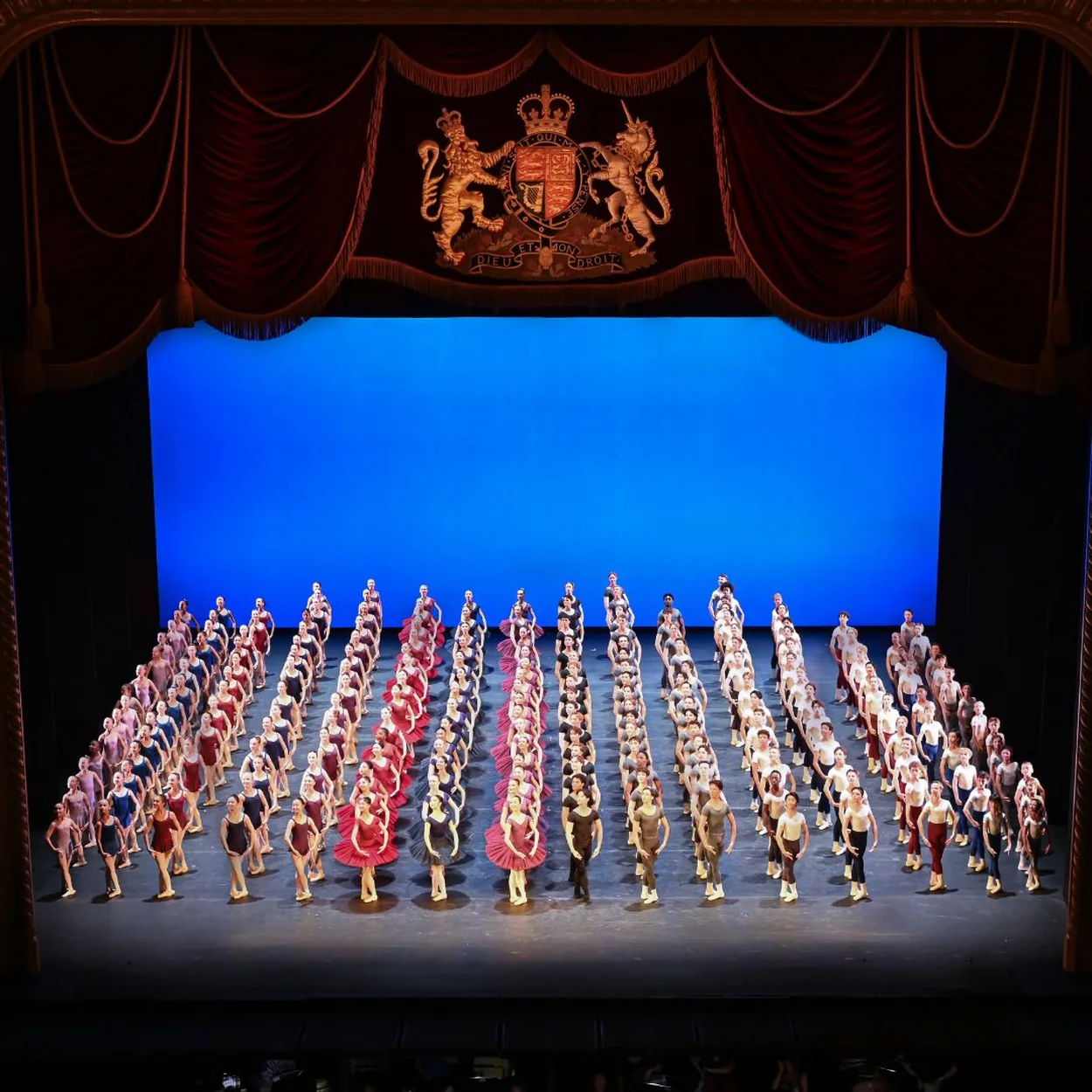 The Royal Ballet School full company on the Royal Opera House stage at the Summer Performance