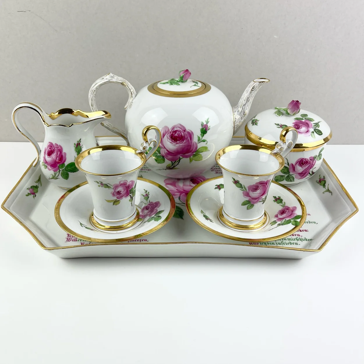Serhat Ahmet miniature porcelain tea set on a tray