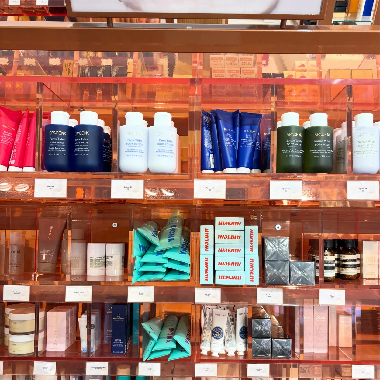 Space NK travel-size skincare display in store