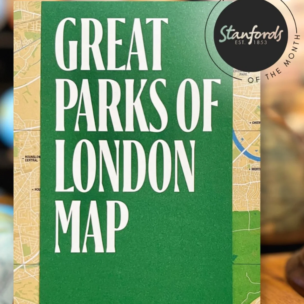 Stanfords Great Parks of London map on display in store