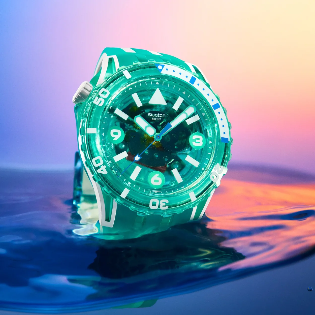 Swatch green transparent watch