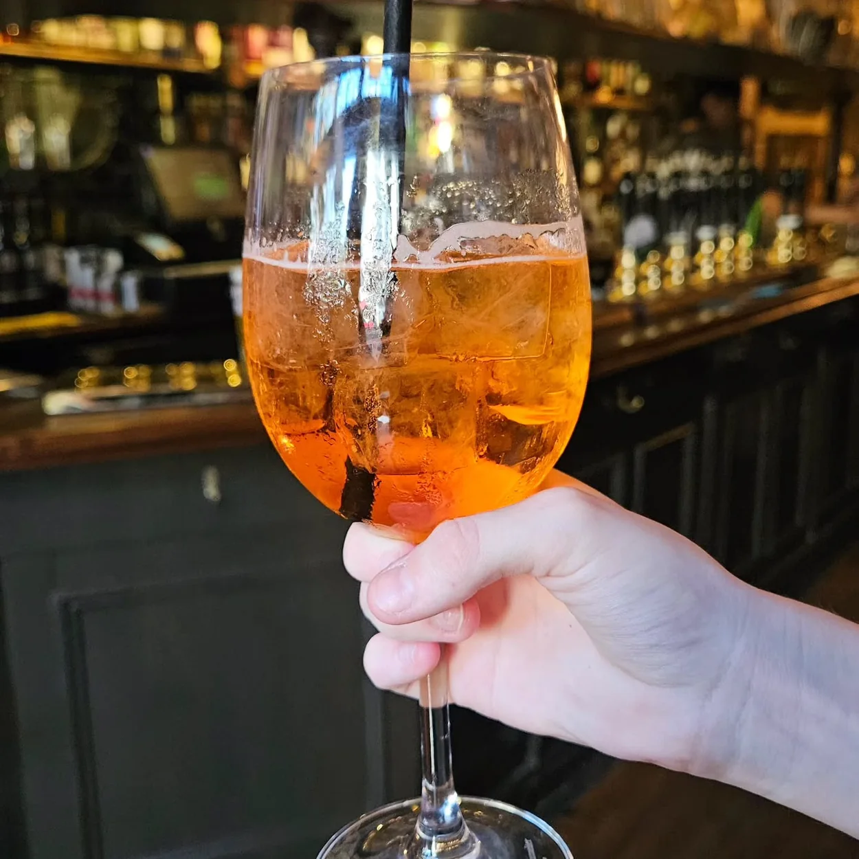 A spritz served at the bar of The Harp, Covent Garden